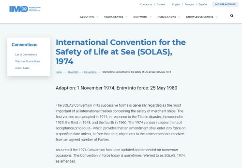 SOLAS - International Convention for the Safety of Life at Sea (SOLAS), 1974    